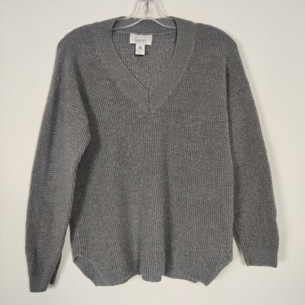 Kersh Womens Sweater Size L Gray Merino Wool Cotton Knitwear Comfy